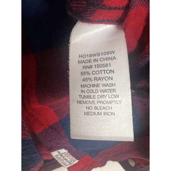 Flag Anthem Shirt Mens Medium Red Blue Button Up Buffalo Plaid Flannel - Picture 8 of 8